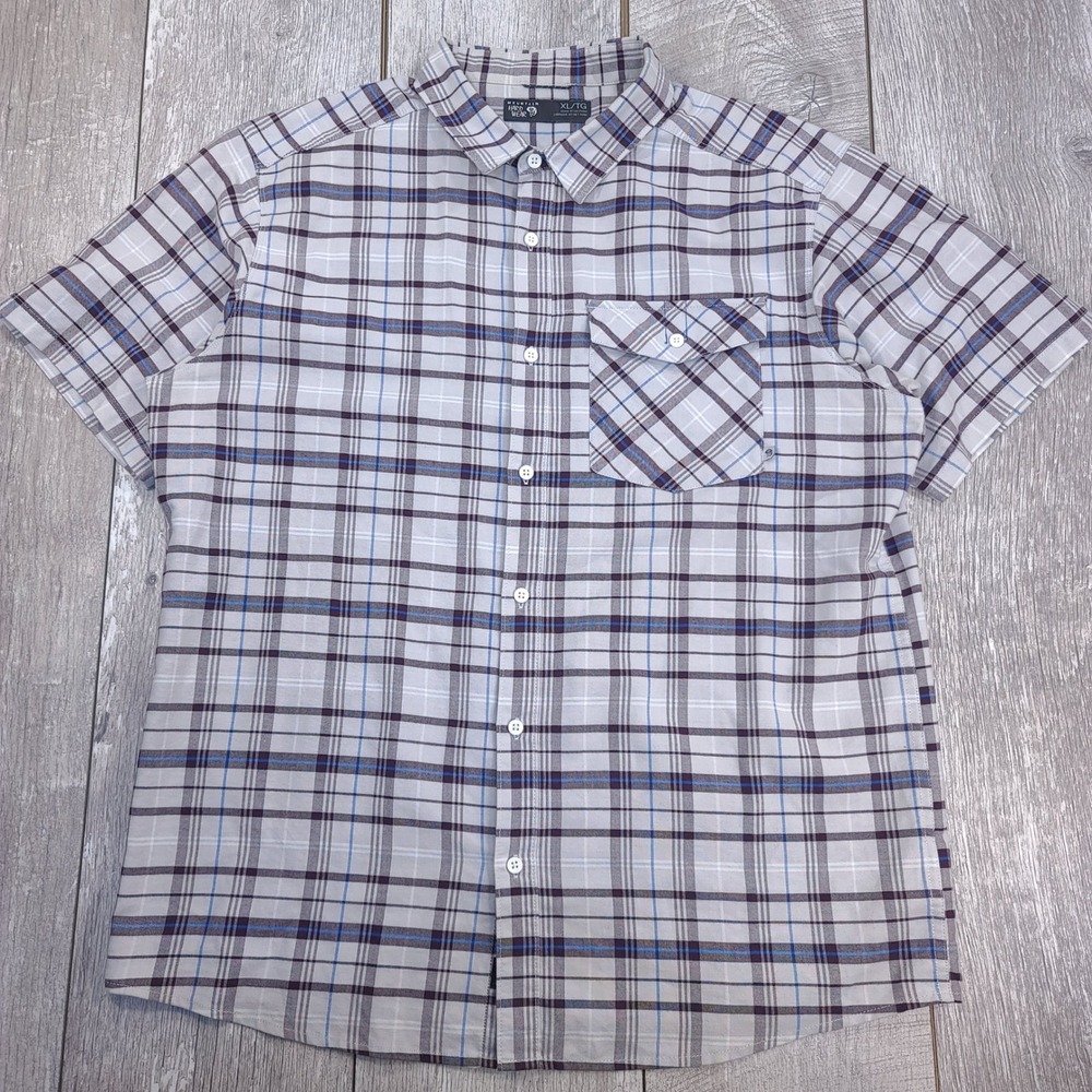 Mountain Hardwear Shirt Mens XL Grey Plaid Short Sleeve Pocket Button Up